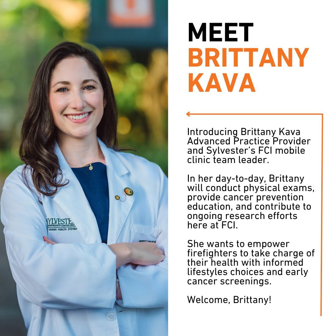 Meet Brittany Kava, MSN, APRN, FNP-BC, and the newest member of Sylvester's FCI clinic team. You'll see Brittany out in the field, providing clinical care and cancer prevention education as well as participating at research initiatives. Welcome to the team, Brittany! #FacesofFCI