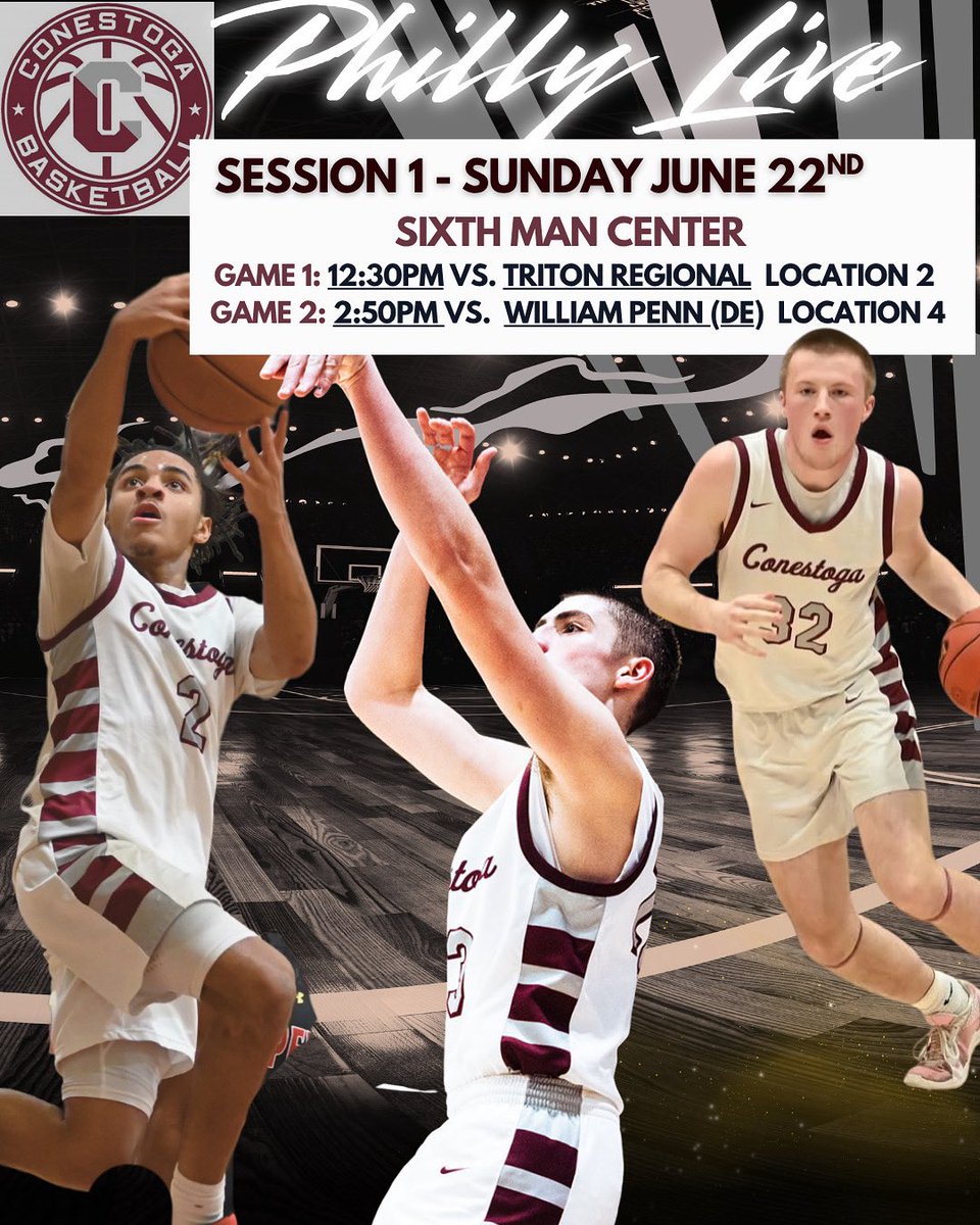 Conestoga Boys Basketball (@conestogaball) on Twitter photo Philly Live Session 1 schedule is out ! Conestoga Boys Play Sunday, 6/22 - Schedule posted here!
<a href="/hooplove215/">CityofBasketballLove</a> <a href="/richflanagan33/">Rich Flanagan</a> <a href="/PrepHoopsPA/">Prep Hoops Pennsylvania</a> Philly Live Session 1 schedule is out ! Conestoga Boys Play Sunday, 6/22 - Schedule posted here!
<a href="/hooplove215/">CityofBasketballLove</a> <a href="/richflanagan33/">Rich Flanagan</a> <a href="/PrepHoopsPA/">Prep Hoops Pennsylvania</a>