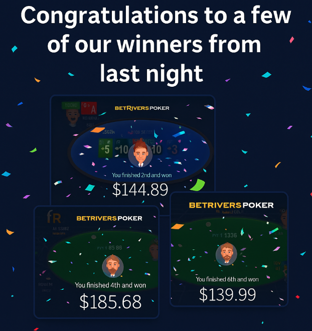 BetRiversPoker's tweet image. 🏆Shoutout to a few of last night’s crushers! @whoopsboom @_Flashover_ 

Not bad for a night at the tables 🤑💰🫰
 
Welcome to multi-state poker! 🔥

Who's next? 👀

#BetRiversPoker #MSIGA