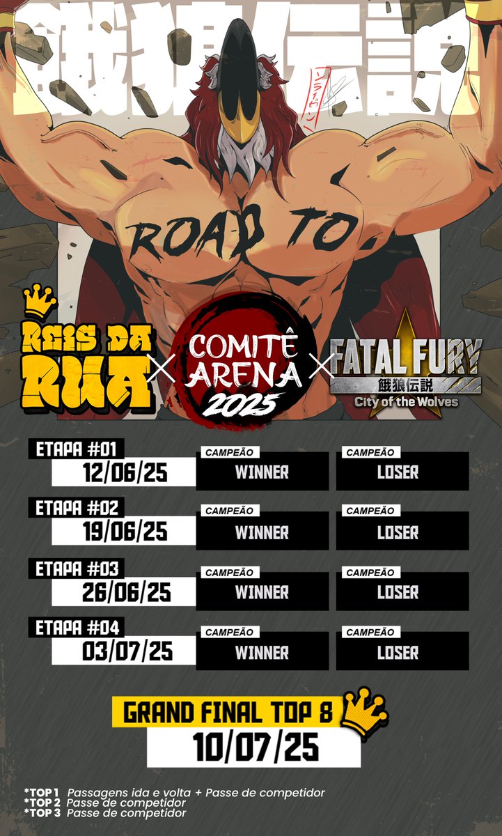 SIM! Em parceria com o <a href="/comitegames/">Comite Games Oficial</a> o #REISDARUA mais uma vez fazer o ROAD TO COMITÊ ARENA! 

4 etapas, 8 classificados e o campeão vai vir pra SP com passagens de ida e volta e passe de competidor FREE! 

Se inscreva - start.gg/rdr

Arte by: <a href="/SoraizenArts/">Soraizen!</a>