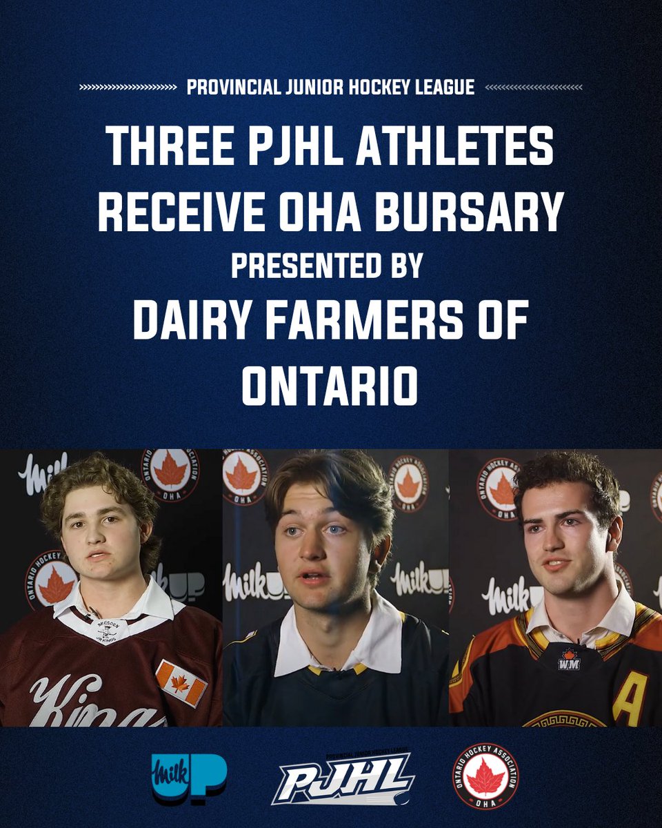 PJHL (@pjhl_official) on Twitter photo Congratulations to David Durbano, Kye Taylor and Mackenzie Anderson on being one of eight student-athletes to receive the Dairy Farmers of Ontario (<a href="/MilkUPOntario/">MilkUP Ontario</a>) and the <a href="/OntarioHockey/">Ontario hockey</a> Bursary.
📰READ MORE: bit.ly/45mbNRK Congratulations to David Durbano, Kye Taylor and Mackenzie Anderson on being one of eight student-athletes to receive the Dairy Farmers of Ontario (<a href="/MilkUPOntario/">MilkUP Ontario</a>) and the <a href="/OntarioHockey/">Ontario hockey</a> Bursary.
📰READ MORE: bit.ly/45mbNRK