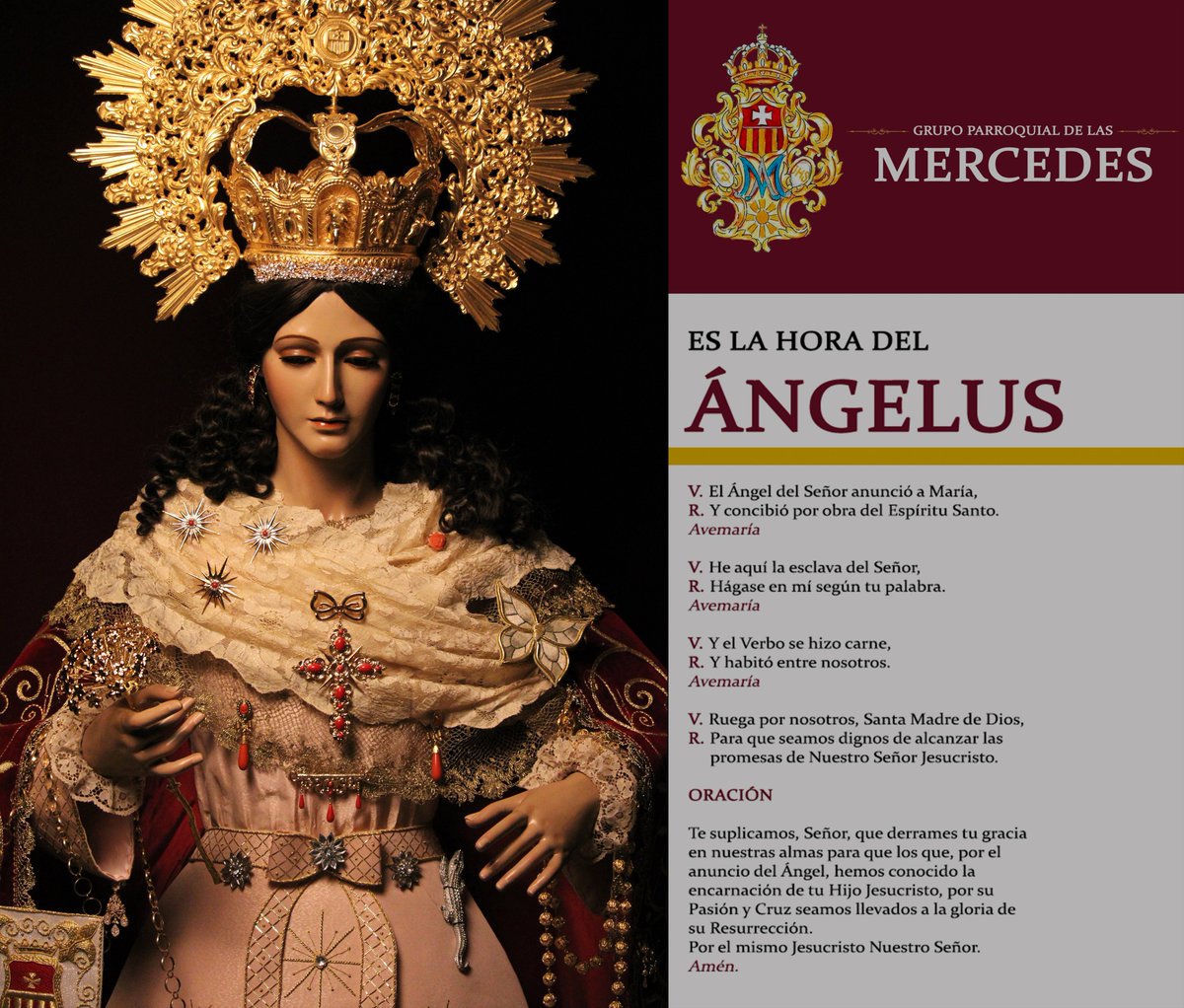 G.P. Mercedes (@gpmercedes_mlg) on Twitter photo ÁNGELUS | A las 12:00h, te invitamos a rezar el Ángelus y a poner ante Nuestra Señora de las Mercedes tus intenciones.
📸 <a href="/se_fotografia/">Sergio Espinosa Fotografía</a>
#CofradiasMLG ÁNGELUS | A las 12:00h, te invitamos a rezar el Ángelus y a poner ante Nuestra Señora de las Mercedes tus intenciones.
📸 <a href="/se_fotografia/">Sergio Espinosa Fotografía</a>
#CofradiasMLG