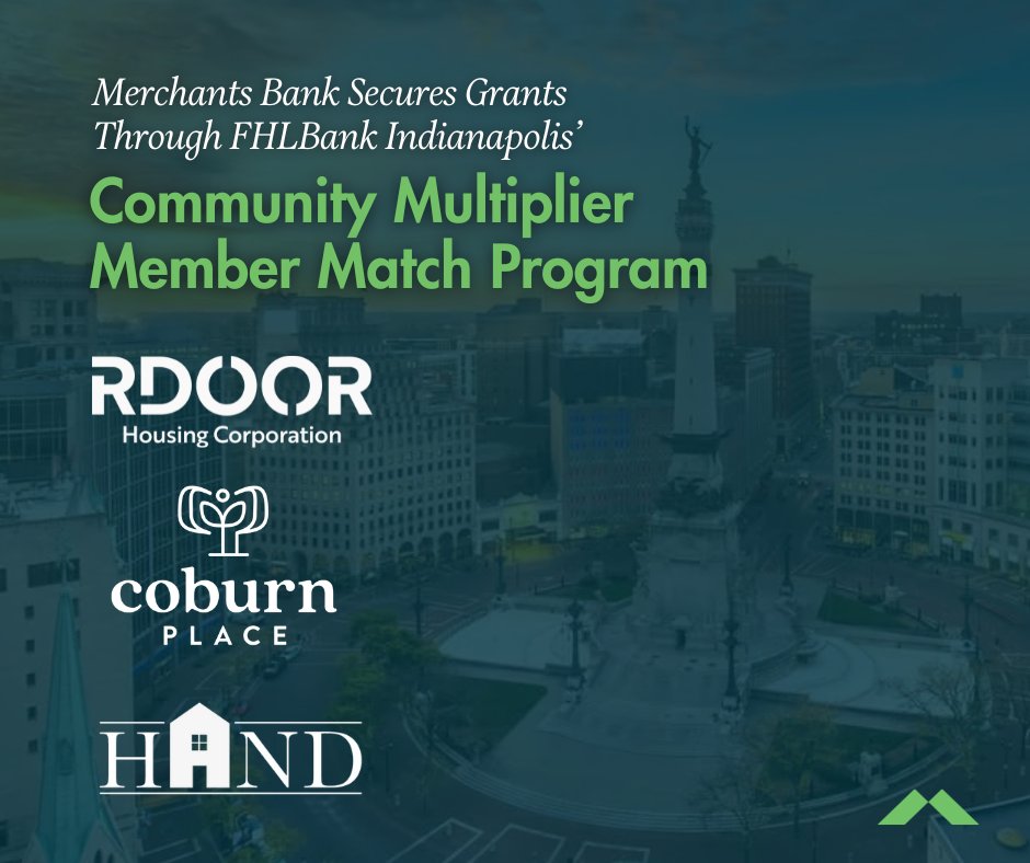 Merchants Bank (@merchantsbankin) on Twitter photo Merchants Bank celebrates securing grants through <a href="/FHLBankIndy/">FHLBank Indianapolis</a>'s Community Multiplier Member Match Program! The grants will support <a href="/RdoorHousing/">RDOOR Housing Corporation</a>, Coburn Place & <a href="/HAND_Inc/">HAND Inc.</a> continuing their work in affordable housing for our community.
Read more at: bit.ly/4ktRwhO Merchants Bank celebrates securing grants through <a href="/FHLBankIndy/">FHLBank Indianapolis</a>'s Community Multiplier Member Match Program! The grants will support <a href="/RdoorHousing/">RDOOR Housing Corporation</a>, Coburn Place & <a href="/HAND_Inc/">HAND Inc.</a> continuing their work in affordable housing for our community.
Read more at: bit.ly/4ktRwhO