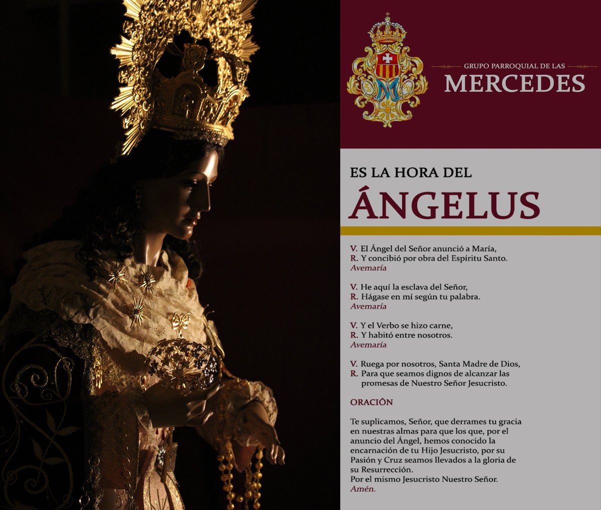 G.P. Mercedes (@gpmercedes_mlg) on Twitter photo ÁNGELUS | A las 12:00h, te invitamos a rezar el Ángelus y a poner ante Nuestra Señora de las Mercedes tus intenciones.
📸 <a href="/se_fotografia/">Sergio Espinosa Fotografía</a>
#CofradiasMLG ÁNGELUS | A las 12:00h, te invitamos a rezar el Ángelus y a poner ante Nuestra Señora de las Mercedes tus intenciones.
📸 <a href="/se_fotografia/">Sergio Espinosa Fotografía</a>
#CofradiasMLG