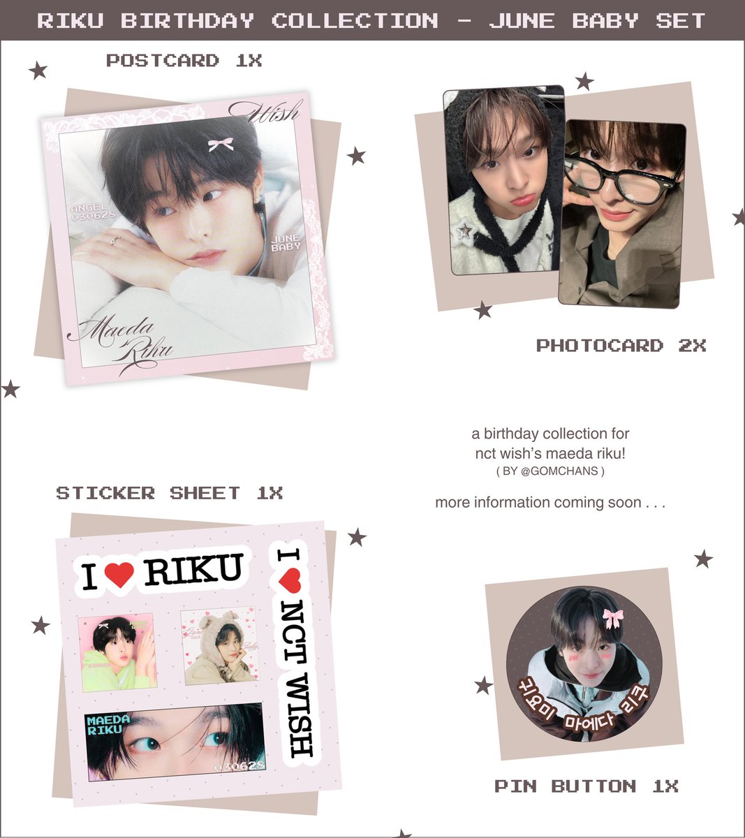 gomchans's tweet image. ( previews loading . . . )

𝚊 𝚛𝚒𝚔𝚞 𝚋𝚒𝚛𝚝𝚑𝚍𝚊𝚢 𝚌𝚘𝚕𝚕𝚎𝚌𝚝𝚒𝚘𝚗 ₊ ౨ৎ ~
— [ $7 ]  𝐉𝐔𝐍𝐄 𝐁𝐀𝐁𝐘 🪽
— [ $7 ]  𝐀𝐏𝐏𝐋𝐄 𝐑𝐈𝐊𝐔 🍎

✏️ 06/11/25 - 06/25/25
🔗 forms.gle/hjfgyiM8CLzHzz…

#RIKU #리쿠 #リク
#NCTWISH #NCT