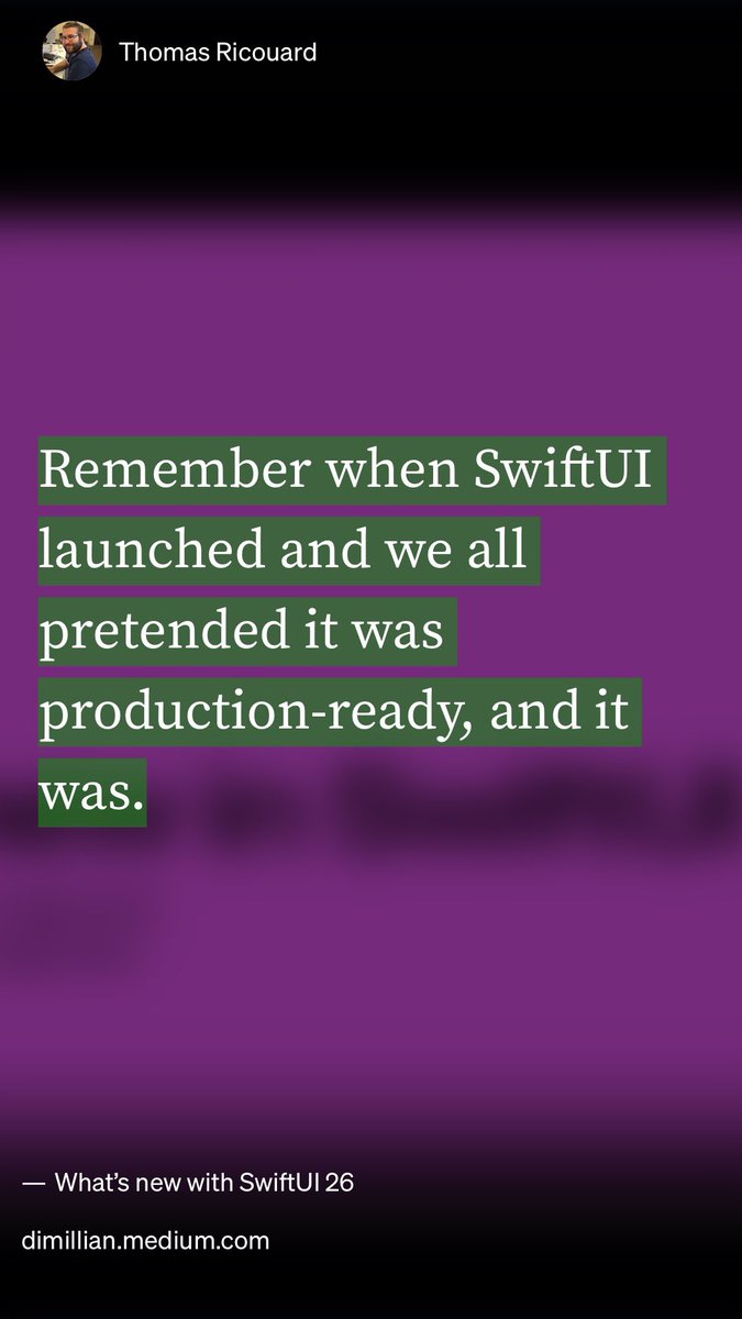Dimillian's tweet image. What’s new in SwiftUI? Let me tell you!
dimillian.medium.com/whats-new-with…