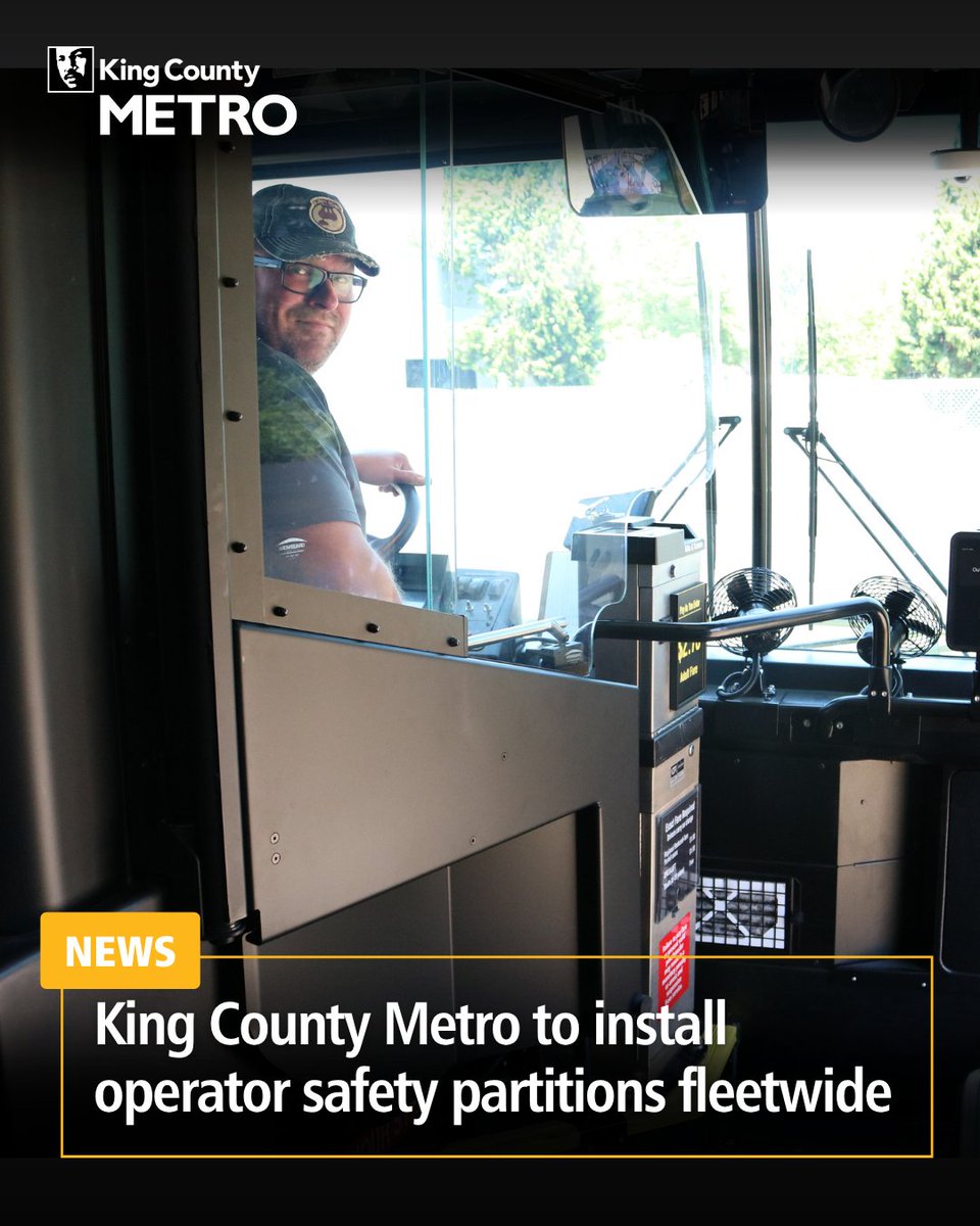King County Metro ๐ (@kingcountymetro) on Twitter photo Big safety upgrade: Every <a href="/KingCountyMetro/">King County Metro ๐</a> bus will have a larger, stronger operator safety partition by the end of 2026, two years ahead of schedule.
This move helps make rides safer for all. bit.ly/45PqKM6 Big safety upgrade: Every <a href="/KingCountyMetro/">King County Metro ๐</a> bus will have a larger, stronger operator safety partition by the end of 2026, two years ahead of schedule.
This move helps make rides safer for all. bit.ly/45PqKM6