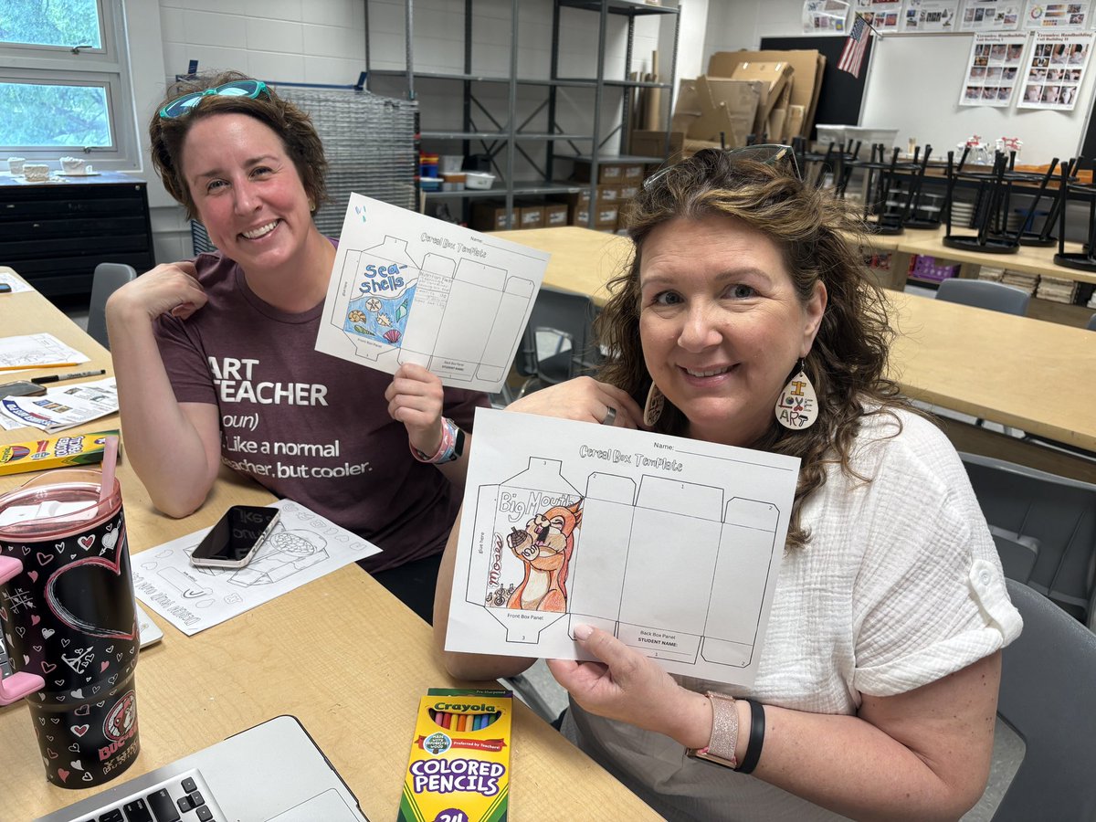 ArtofBusiness22's tweet image. It was great being reunited with my @JCPSKY visual art people the past 2 days at our summer PD’s. I was able to lead a hands-on session featuring my #PBL Cereal Design unit. I love seeing what my peers come up with and how they envision using my units in their own curriculum!