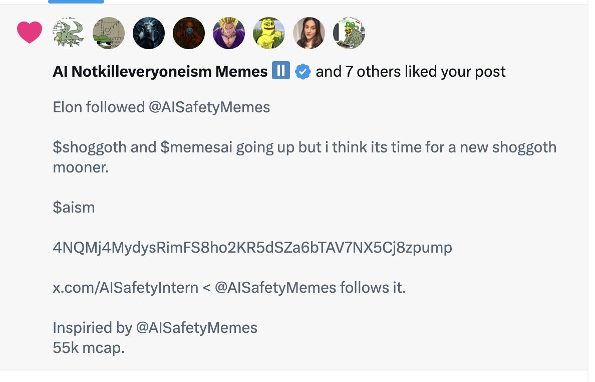Gojo Vision (@gojodiary) on Twitter photo $aism
<a href="/AISafetyMemes/">AI Notkilleveryoneism Memes ⏸️</a> liked my post
Higher!
4NQMj4MydysRimFS8ho2KR5dSZa6bTAV7NX5Cj8zpump
#shoggoth
x.com/Gojodiary/stat… $aism
<a href="/AISafetyMemes/">AI Notkilleveryoneism Memes ⏸️</a> liked my post
Higher!
4NQMj4MydysRimFS8ho2KR5dSZa6bTAV7NX5Cj8zpump
#shoggoth
x.com/Gojodiary/stat…