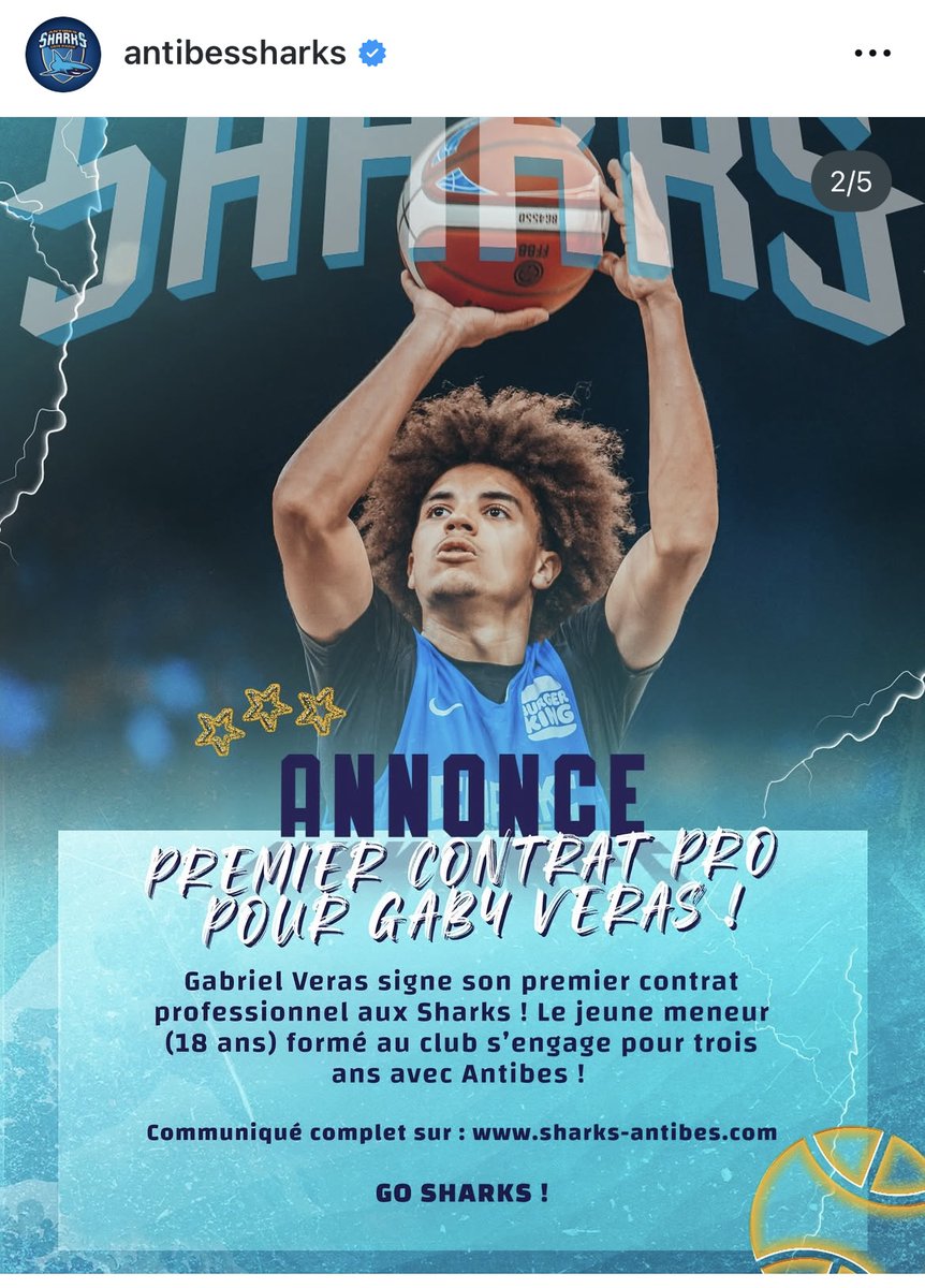 🖊️ C'est désormais officiel ! Gabriel Veras signe son premier contrat professionnel de 3⃣ ans avec les <a href="/AntibesSharks/">Antibes Sharks</a> !

Le jeune meneur de 18 ans avait signé, en janvier, un contrat aspirant professionnel. Depuis, il a remporté le championnat U18 et la Coupe 🇫🇷 !

#ProB #Antibes