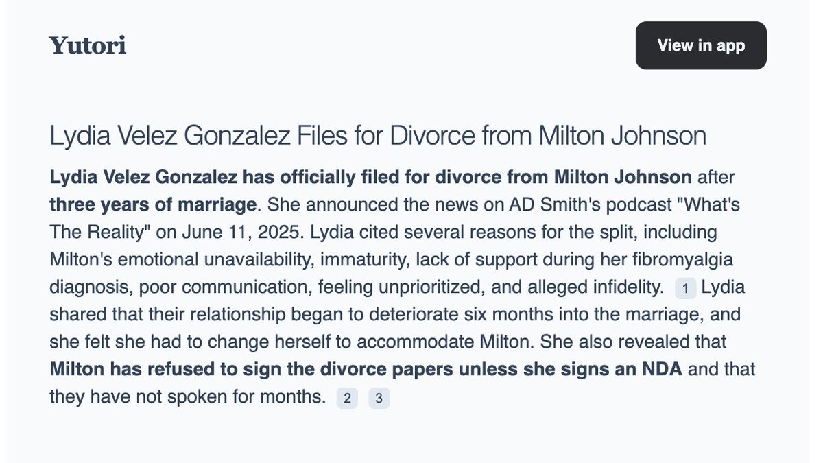 my scout yesterday: possible split between lydia and milton from love is blind

my scout today: divorce confirmed!

unfortunate news for them — but I was unreasonably proud to be the first to break it to my group chat
#scoutfind