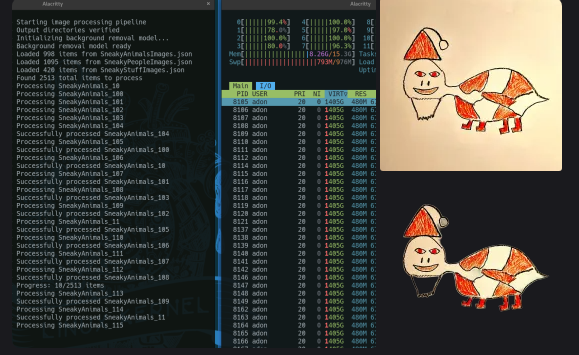 i love python!!! experimenting with a 'remove background' algorithm and processing then web safe optimizing 2500 hand drawn friends 🥰

#Sneakyproductions