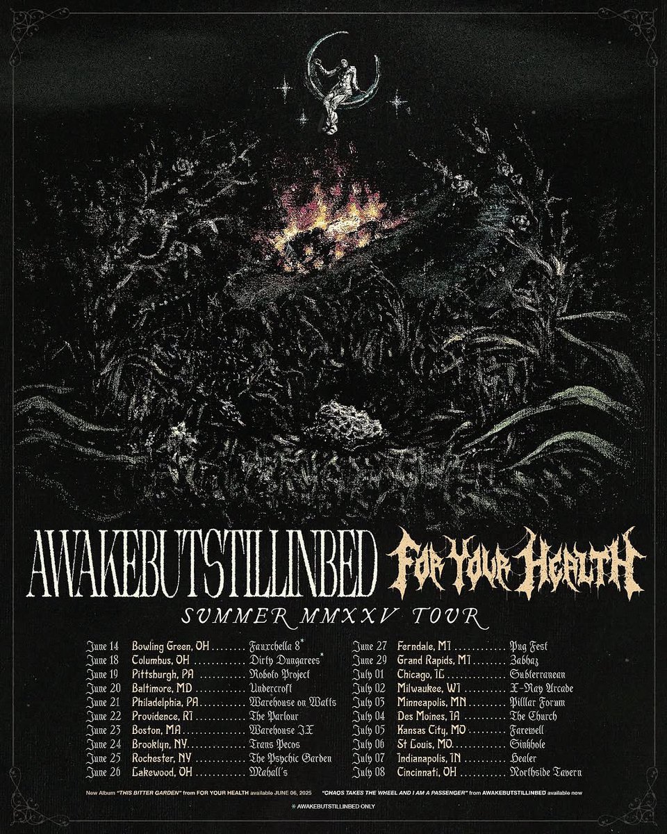 In case you missed it, <a href="/foryourhealthoh/">for your health 🖤</a> is going on tour with <a href="/absibca/">awakebutstillinbed🌌🔥</a>. Shows start this weekend! Get tickets now at foryourhealthoh.com