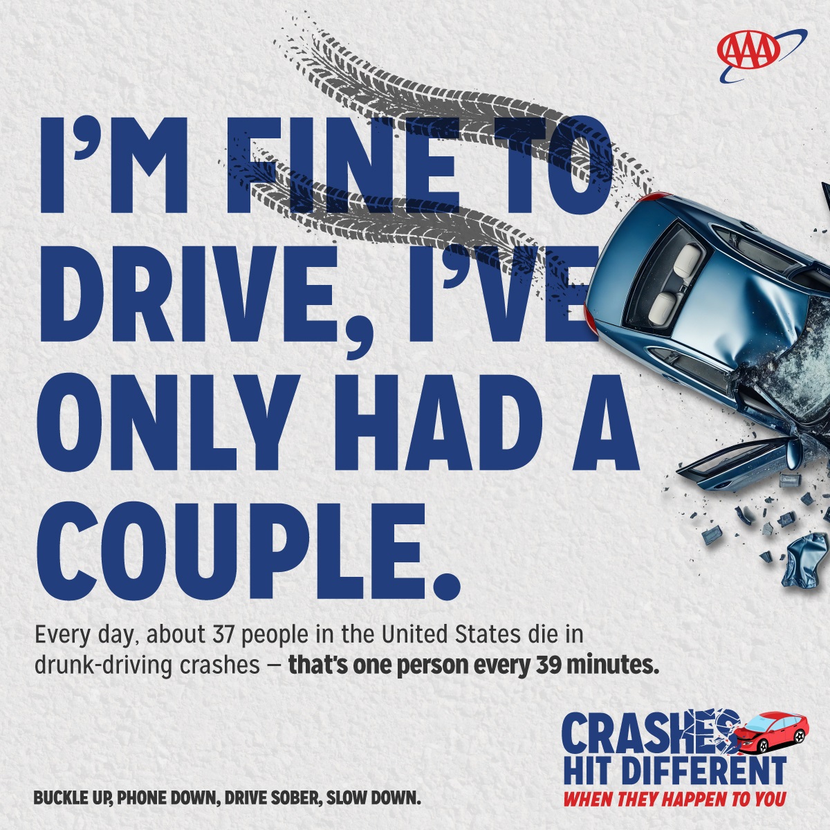 TSSAA's tweet image. Every day about 37 people die in drunk-driving crashes—that’s one person every 39 minutes. Drive Sober.
@AAATennessee