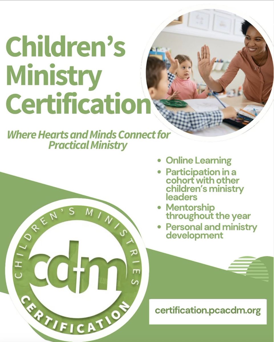 GCP_Publication's tweet image. Registration is open for CDM's 2026 certification class!
Join 200+ other children’s ministry leaders who have spent a year being trained in 12 different areas of children’s ministry!
Visit certification.pcacdm.org to learn more and to apply.
