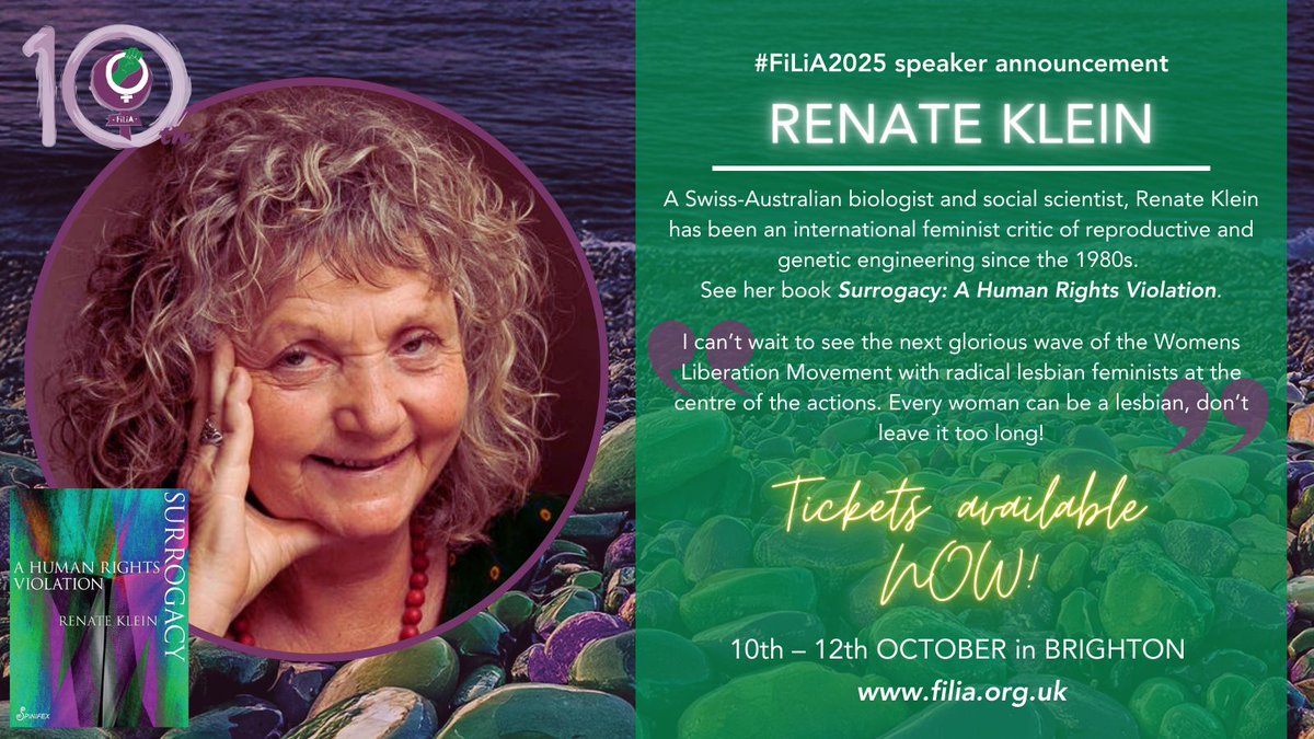 FiLiA (@filia_charity) on Twitter photo #FiLiA2025 speaker news!
RENATE KLEIN <a href="/spinifexpress/">Spinifex Press</a> #Swiss #Australian biologist, social scientist & #Feminist critic of repro & genetic engineering since the ’80s
🎟️ filia.org.uk/tickets
#LesbianVisibility #FeministBooks #ReadWomen
uk.bookshop.org/a/7614/9781925… #FiLiA2025 speaker news!
RENATE KLEIN <a href="/spinifexpress/">Spinifex Press</a> #Swiss #Australian biologist, social scientist & #Feminist critic of repro & genetic engineering since the ’80s
🎟️ filia.org.uk/tickets
#LesbianVisibility #FeministBooks #ReadWomen
uk.bookshop.org/a/7614/9781925…