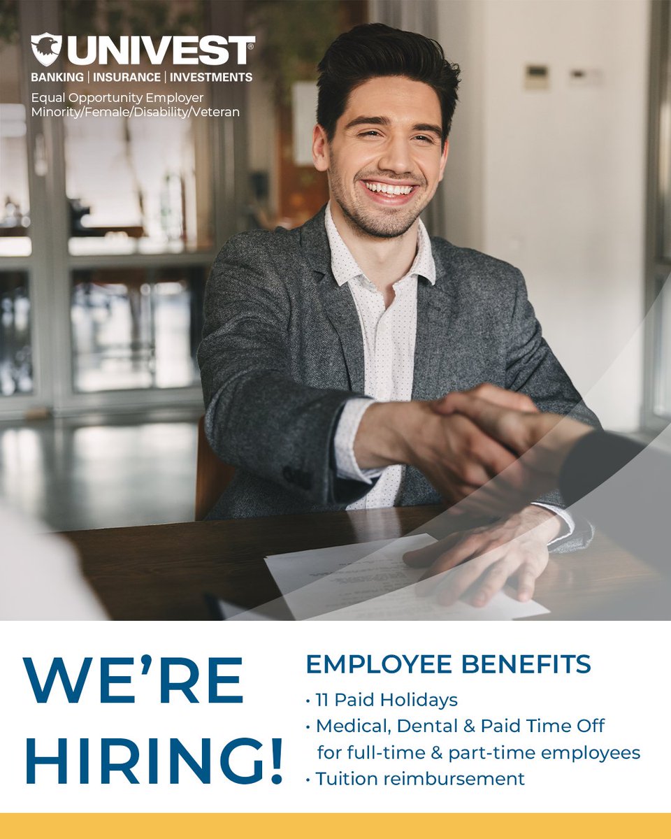 See what’s possible for your career when you join Univest. We value our employees' career advancement and offer a competitive benefits package! Learn more today at: brev.is/63iUP