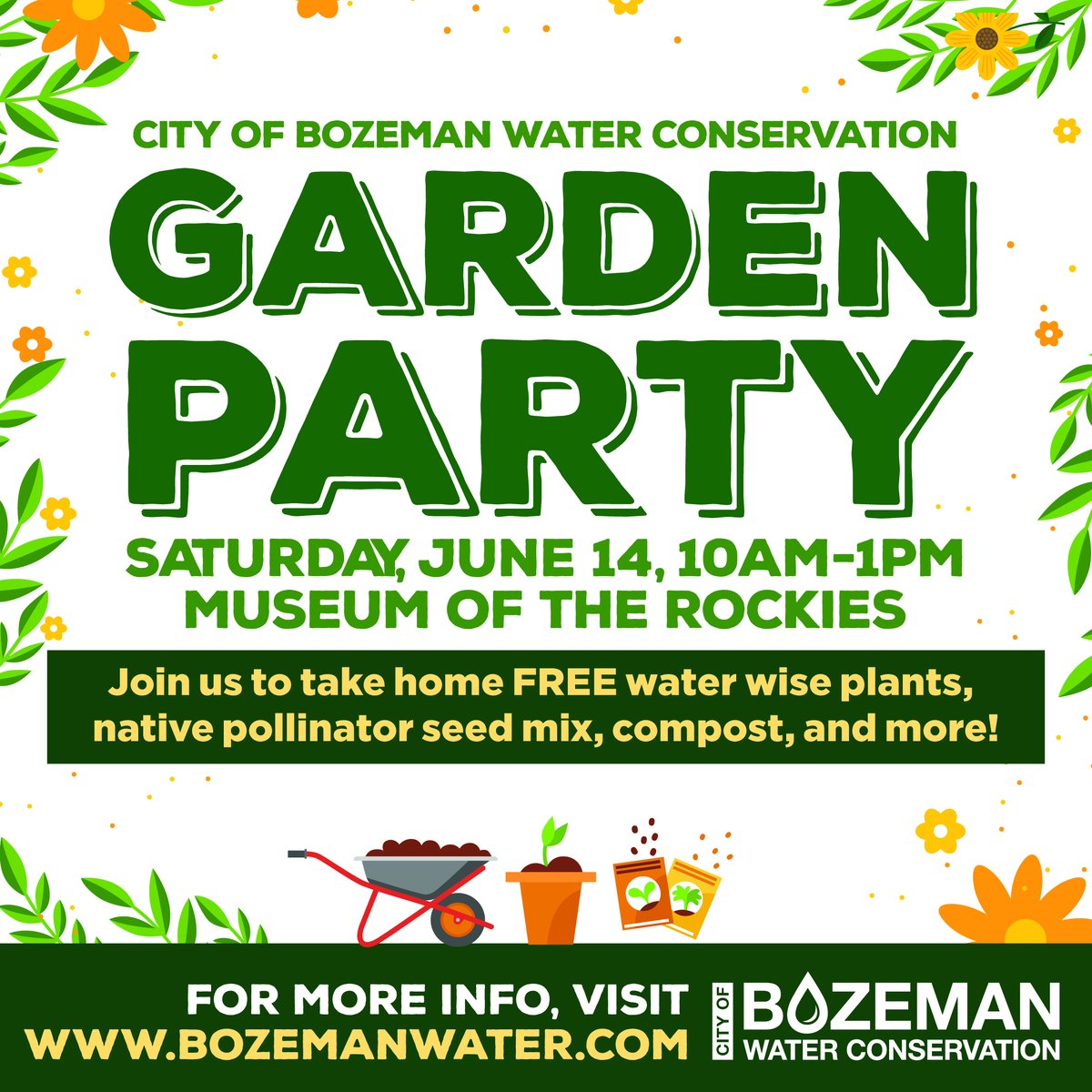 You’re invited! 🎊
Join us this Saturday for free garden giveaways, drought tolerant garden tours with the landscape designer, water smart irrigation demos, a water wise plant exchange, and community connection! 👩‍🌾🌱🌻