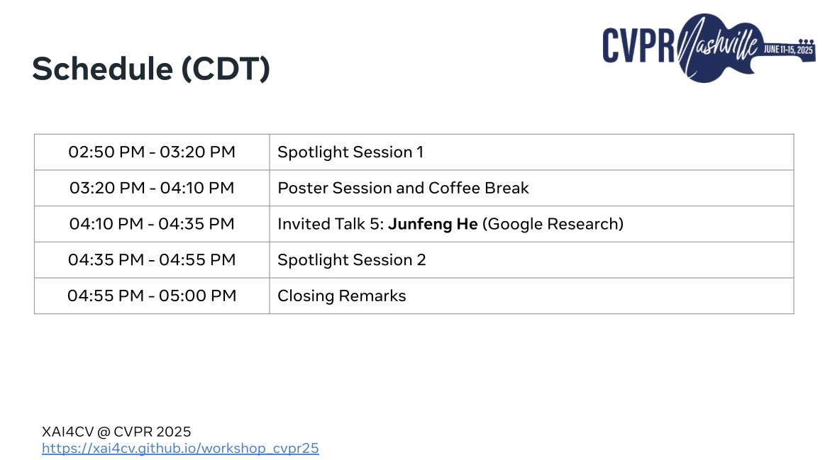 Join us for our <a href="/CVPR/">#CVPR2025</a> workshop on Explainable AI for Computer Vision starting now in Room 107B!