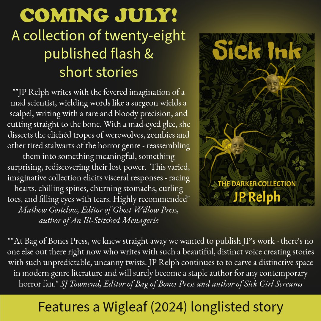 RelphJp's tweet image. Here she is - the second of my upcoming short fiction collections. This is the darker sister, the one with a maniacal laugh and way too many teeth.
Huge thanks to @MatGost and @sjtownend for their amazing blurbs.
I'm excited to unleash this one 🖤