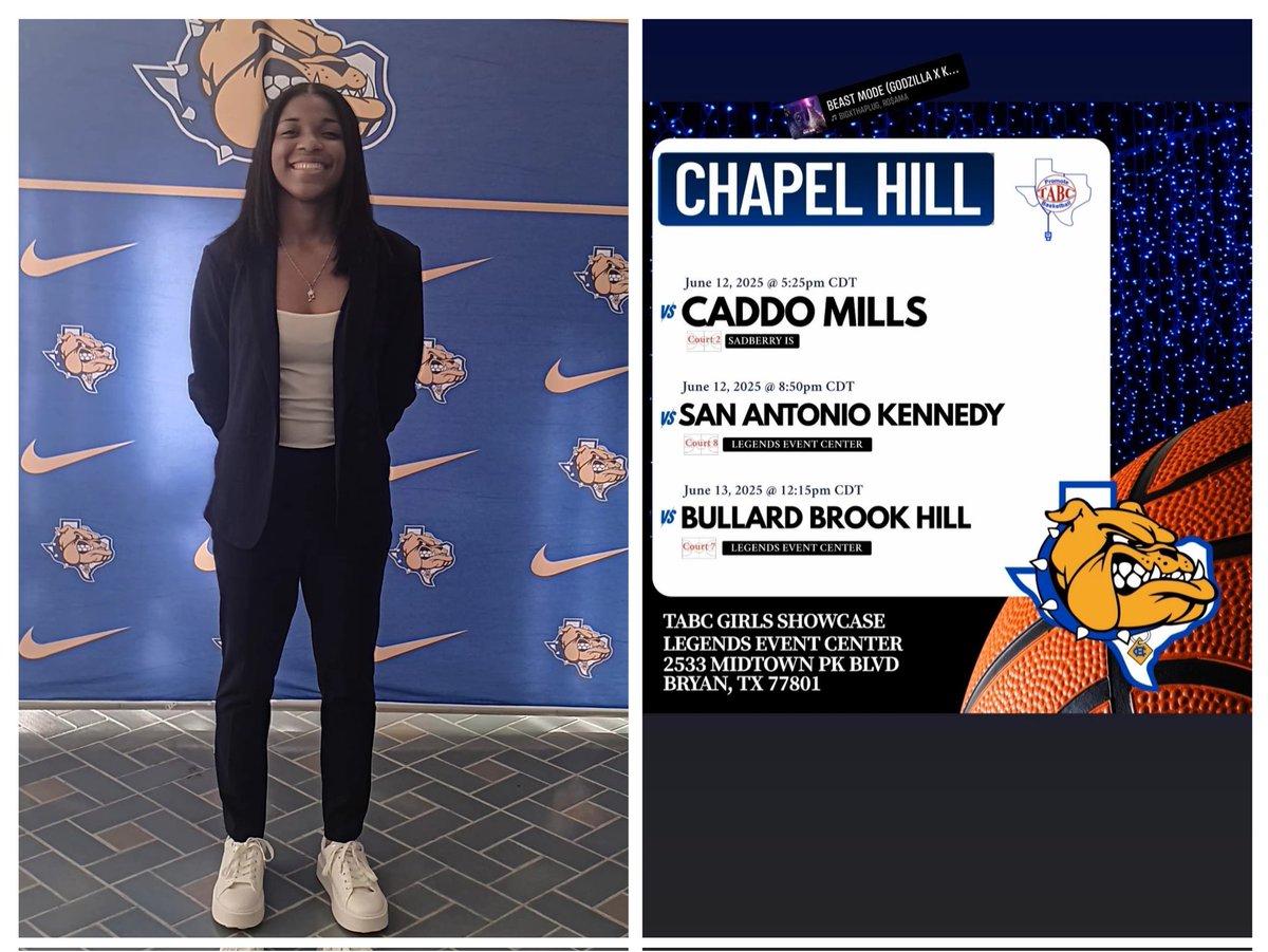 I'll see you <a href="/Tabchoops/">𝙏𝘼𝘽𝘾🏀📋</a> tomorrow!!!!
Bryan, TX here I come. I'll be playing with my high school team Chapel Hill Lady Bulldogs Tyler, Tx. #5
5'6 Guard
<a href="/coach_triley12/">Coach Riley 🏀🏀🏀</a> <a href="/coachriordan/">jeff riordan</a> <a href="/WeGotDogs1/">Bulldog Athletics</a> <a href="/IFNGUAA/">IFNGUAA</a>