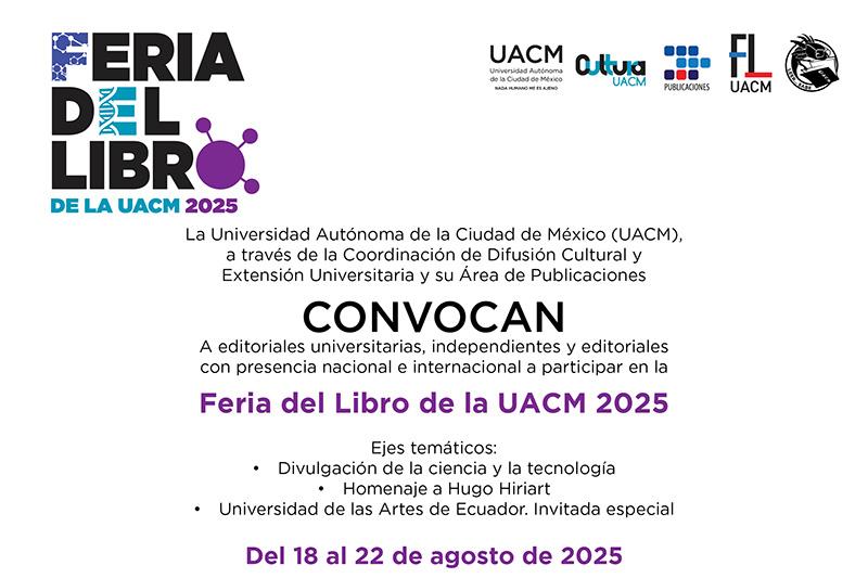 UACM (@uacm) on Twitter photo #UACM #UACMEducación #FILUACM #Convocatoria
La UACM <a href="/cdcyeu/">Cultura UACM</a> y <a href="/libros_UACM/">libros UACM y +</a> convocan a editoriales universitarias, independientes y editoriales con presencia nacional e internacional a participar en la Feria del Libro UACM 2025.
Revisa las bases en:
uacm.edu.mx/publicaciones/… #UACM #UACMEducación #FILUACM #Convocatoria
La UACM <a href="/cdcyeu/">Cultura UACM</a> y <a href="/libros_UACM/">libros UACM y +</a> convocan a editoriales universitarias, independientes y editoriales con presencia nacional e internacional a participar en la Feria del Libro UACM 2025.
Revisa las bases en:
uacm.edu.mx/publicaciones/…