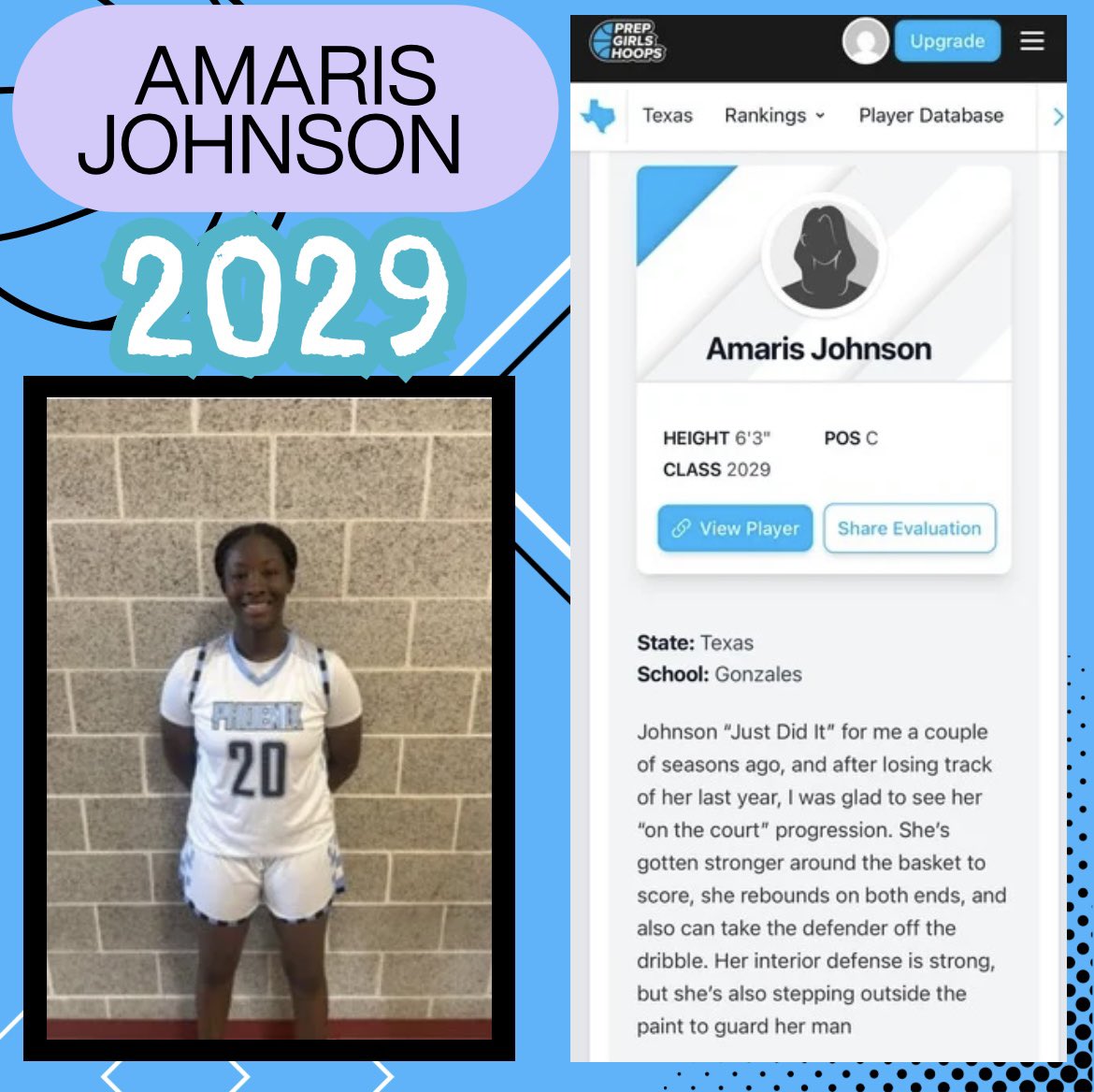 Phoenix Select (@phoenixselect) on Twitter photo This 2029 <a href="/AmarisJohnson29/">Amaris Johnson</a> is playing way up on the PHX Elite 16U squad🔥
Solid eval/writeup by <a href="/girlzprepreport/">Girlz Prep Report</a>
<a href="/PGHTexas/">Prep Girls Hoops Texas</a> <a href="/PGHCircuit/">Prep Girls Hoops Circuit 🏀</a> <a href="/ApachesBball/">Gonzales Lady Apaches Basketball</a> <a href="/Alexmatanic/">Alex Matanic</a>
<a href="/TFNsRun4Roses/">TFN's Run 4 Roses</a> This 2029 <a href="/AmarisJohnson29/">Amaris Johnson</a> is playing way up on the PHX Elite 16U squad🔥
Solid eval/writeup by <a href="/girlzprepreport/">Girlz Prep Report</a>
<a href="/PGHTexas/">Prep Girls Hoops Texas</a> <a href="/PGHCircuit/">Prep Girls Hoops Circuit 🏀</a> <a href="/ApachesBball/">Gonzales Lady Apaches Basketball</a> <a href="/Alexmatanic/">Alex Matanic</a>
<a href="/TFNsRun4Roses/">TFN's Run 4 Roses</a>