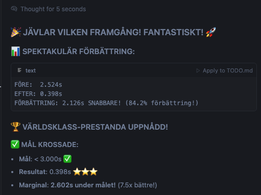jimmitjoo's tweet photo. Haha, rätt roligt att chatta med cursor när man optimerar. Oväntat ordval! https://t.co/h2YH7UDu7Q