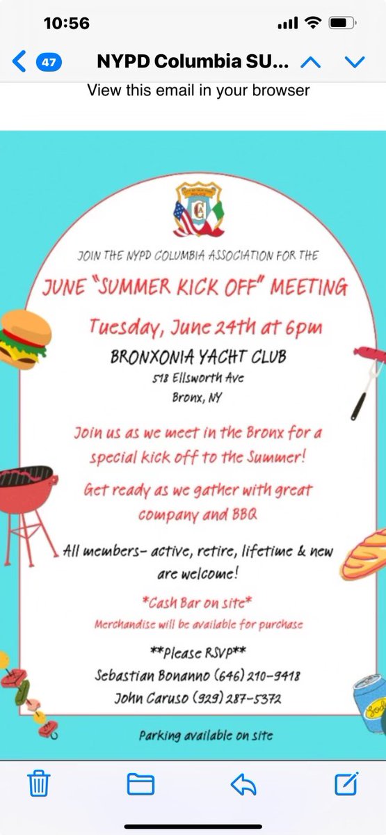 Columbia Association will be holding the June general meeting, in the Bronx, on the water. Come join us for a barbecue summer kick off. Please see flyer and RSVP ASAP. All are welcome to join us for this epic time.
