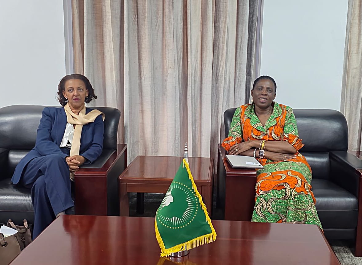 AU_HHS's tweet photo. H.E @amma_twumamoah had the honour of receiving H.E Hirut Zemene Kassa, PR of 🇪🇹 to #AU. Their discussion focused on emerging health, humanitarian &amp; refugees challenges. The Commissioner expressed sincere appreciation for 🇪🇹 commitment to the operationalisation of #AMA &amp; #AfHA. https://t.co/xJEYezti5c