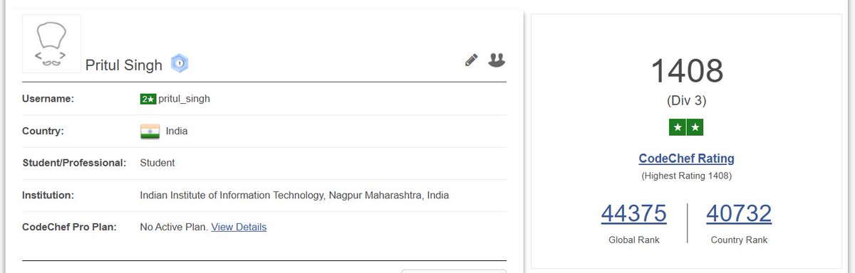 PRITUL__SINGH's tweet photo. After months of grind, countless late nights & debugging, I'm really thrilled to have hit 2 stars on CodeChef! The journey's far from over, but this milestone's a reminder that consistency pays off #CodeChef #CodingJourney #2Star 😌 https://t.co/Os6mAYHy8r
