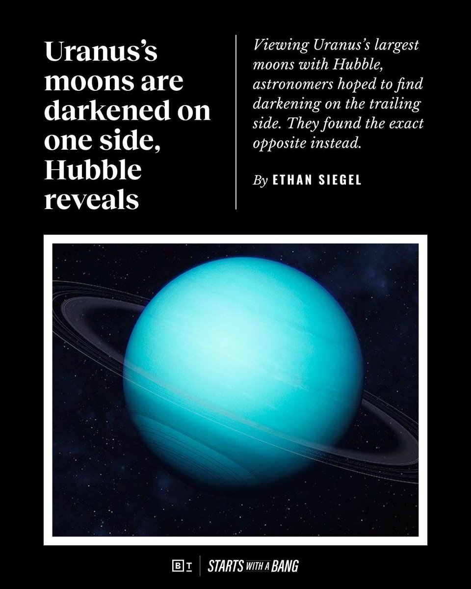 Scientists expected the trailing side of Uranus's moons would be darkened by radiation.

When we looked we found the exact opposite. @startswithabang

Here's why and what it might mean: bigthink.com/starts-with-a-…