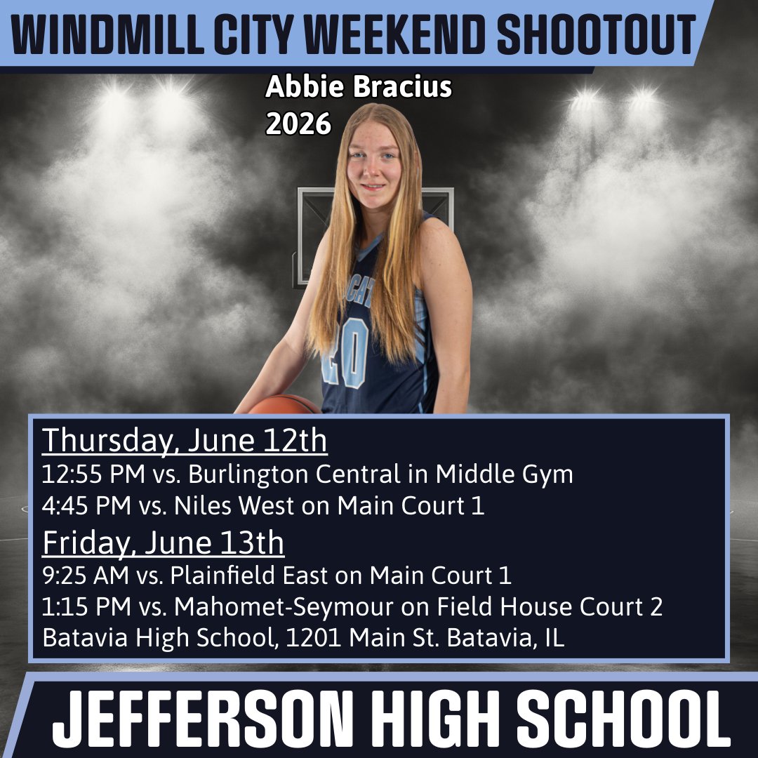 MidwestWildcats's tweet image. Abbie Bracius will be playing with Jefferson High School this weekend at the Windmill City Classic. their first game will tip off on Thursday, June 12th in the Middle Gym. Good luck, @abbie_bracius33!