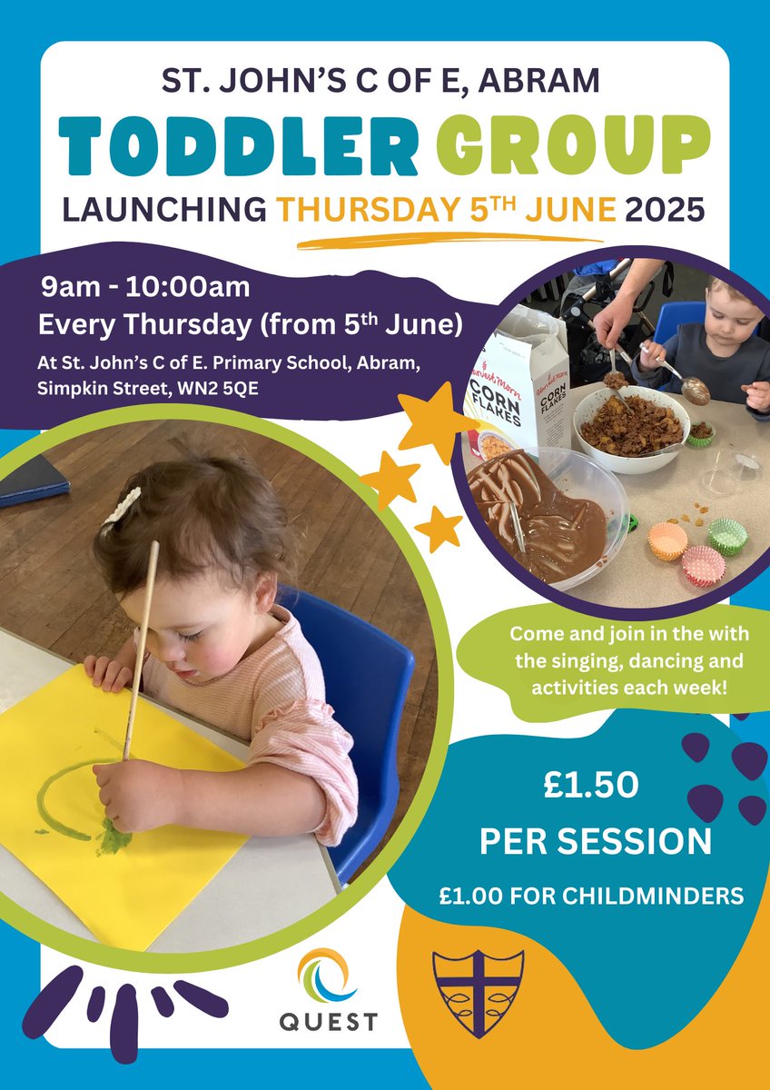 ‼️ Reminder ‼️
Tomorrow is Toddler Group, 9am till 10am 
All children welcome up to age 4
£1.50 a session 
Tomorrow’s theme is Father’s Day, come and join the fun, activities and enjoy making a little sweet treat! 🍪🍭🍩