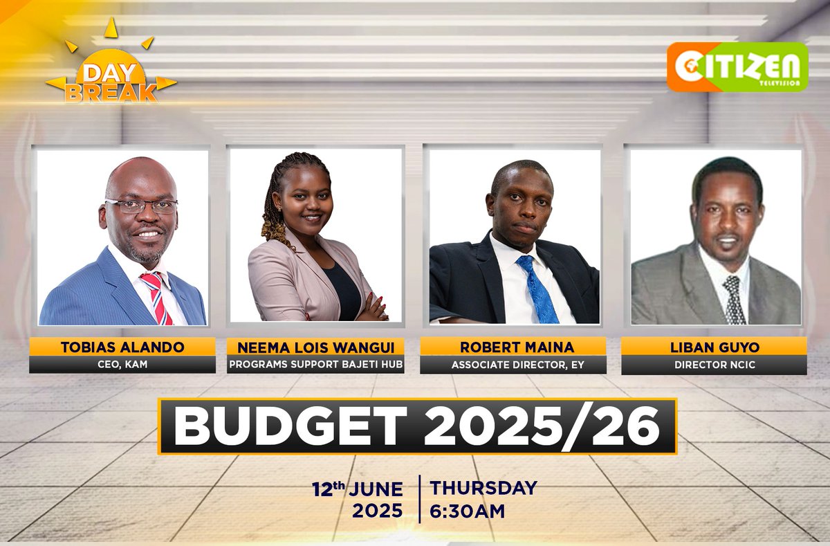 bajeti_hub's tweet image. #BudgetDay is here 💼 

As we gear up for the #BudgetReading for FY 2025/2026, our team will be live across different media stations.

Be sure to catch the conversations tomorrow as indicated in the posters. 

#OpenBudgets #2025Budget #FinanceBill2025