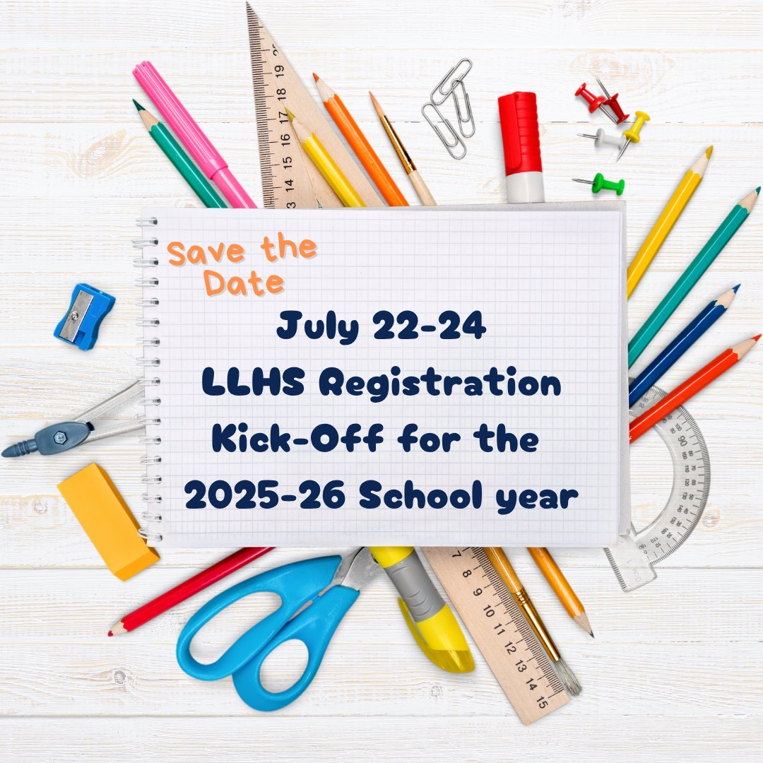 Tigers, Save the date! 
LLHS is gearing up for the upcoming school year, and registration Kick-off Week is July 22-24. 
Please make sure to complete Returning Student Registration in Parent Portal before then.