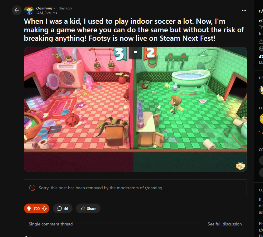 If there is 1 thing that scares r/Gaming Mods more than employment it's indie devs😔