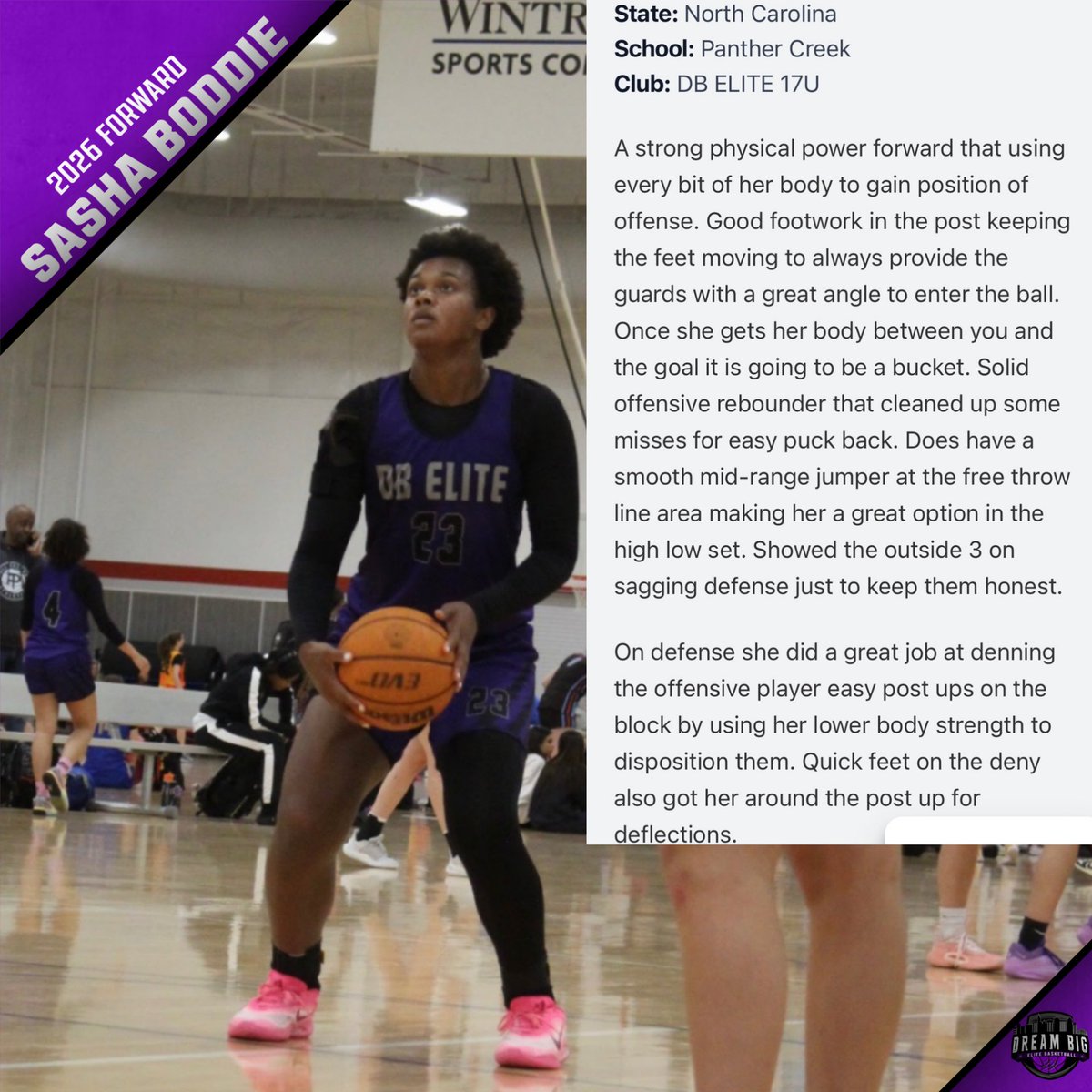 one of our leaders <a href="/Sasha_B_28/">Sasha B.</a> has been proving herself as a stretch 4 and has put up some big games behind the arc and rebounding well. sasha has just picked up an offer from Guildford College and will be in action this weekend at rise indoor
Game 1 Saturday 2:30pm court 1