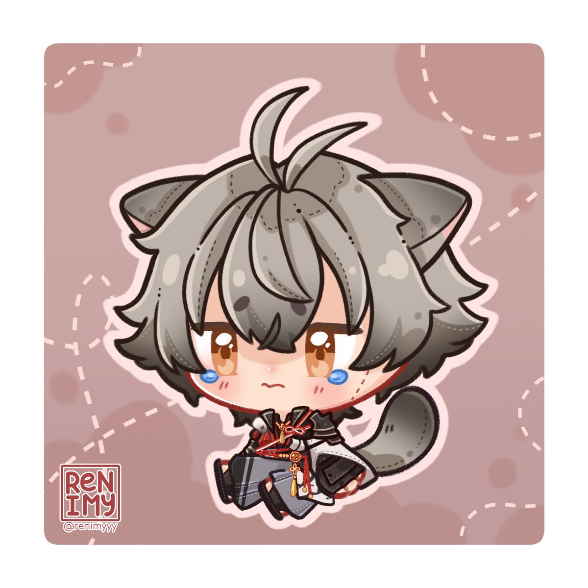 Sonimuu's tweet photo. Ronin with hat 😎 
vs 
Sopping wet cat 😿 
#RyomArt 

🎨 : @/Renimyyy https://t.co/tCAMHPrXSQ