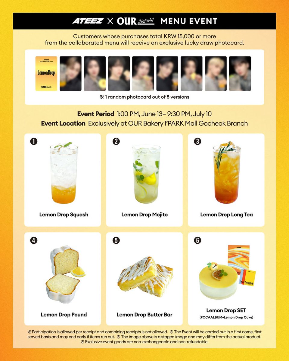 🍋 Our Bakery x ATEEZ : Lemon Drop 🗓️ 2025.06.13 - 07.10 📍 Our