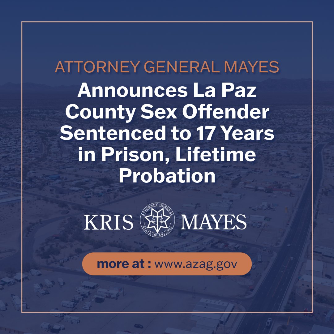 This sentence sends a clear message that we will not tolerate crimes against children, and we will do everything in our power to identify predators, bring them to justice, and prevent future harm.

Full press release: azag.gov/press-release/…
