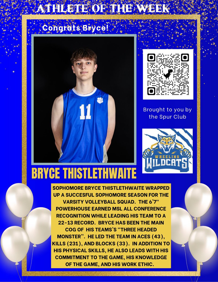 Congrats on a great season and your Athlete of the Week honors Bryce!  🏐 🐱💙🔥