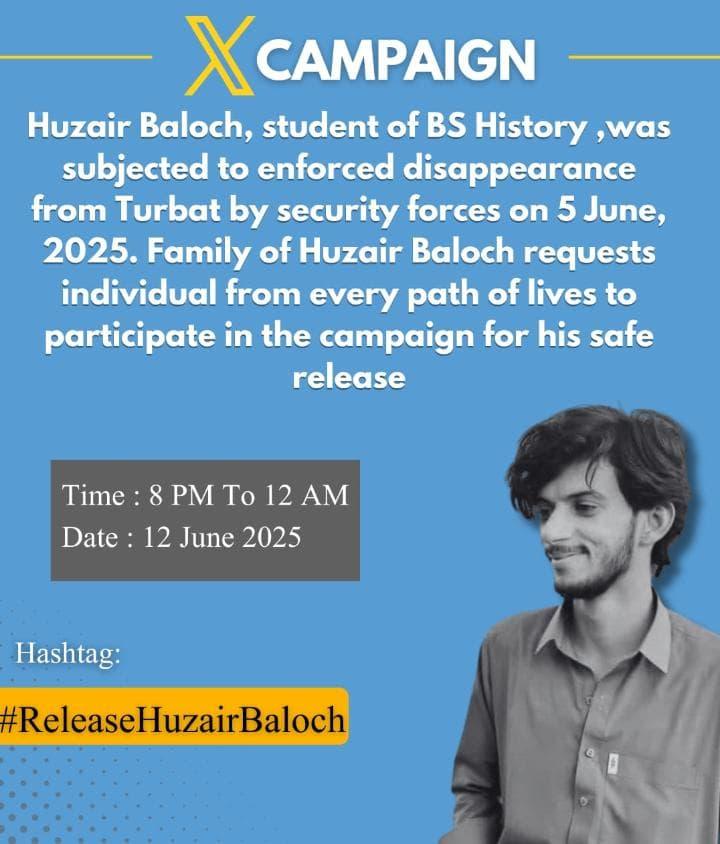 #ReleaseHuzairBaloch