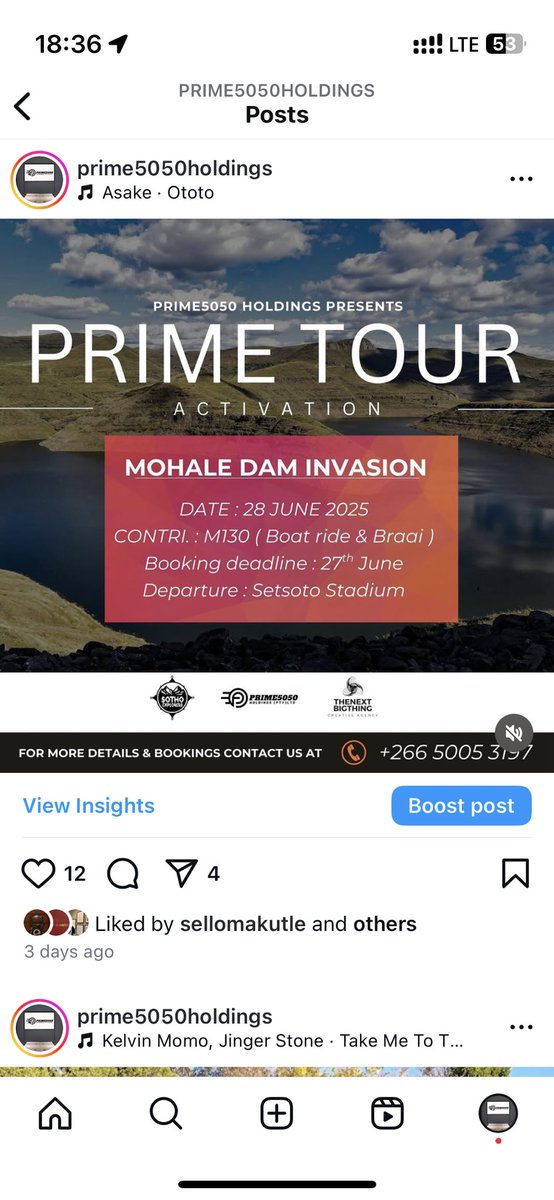 ✅✅Prime5050 Holdings presents PrimeTour
🇱🇸🇱🇸🇱🇸🇱🇸🇱🇸🇱🇸
Please pull through For the PrimeTour 
Transport M300 return book your Seat with us now
If you have your own car just M130pp 
For Further Details 50053197/63258399