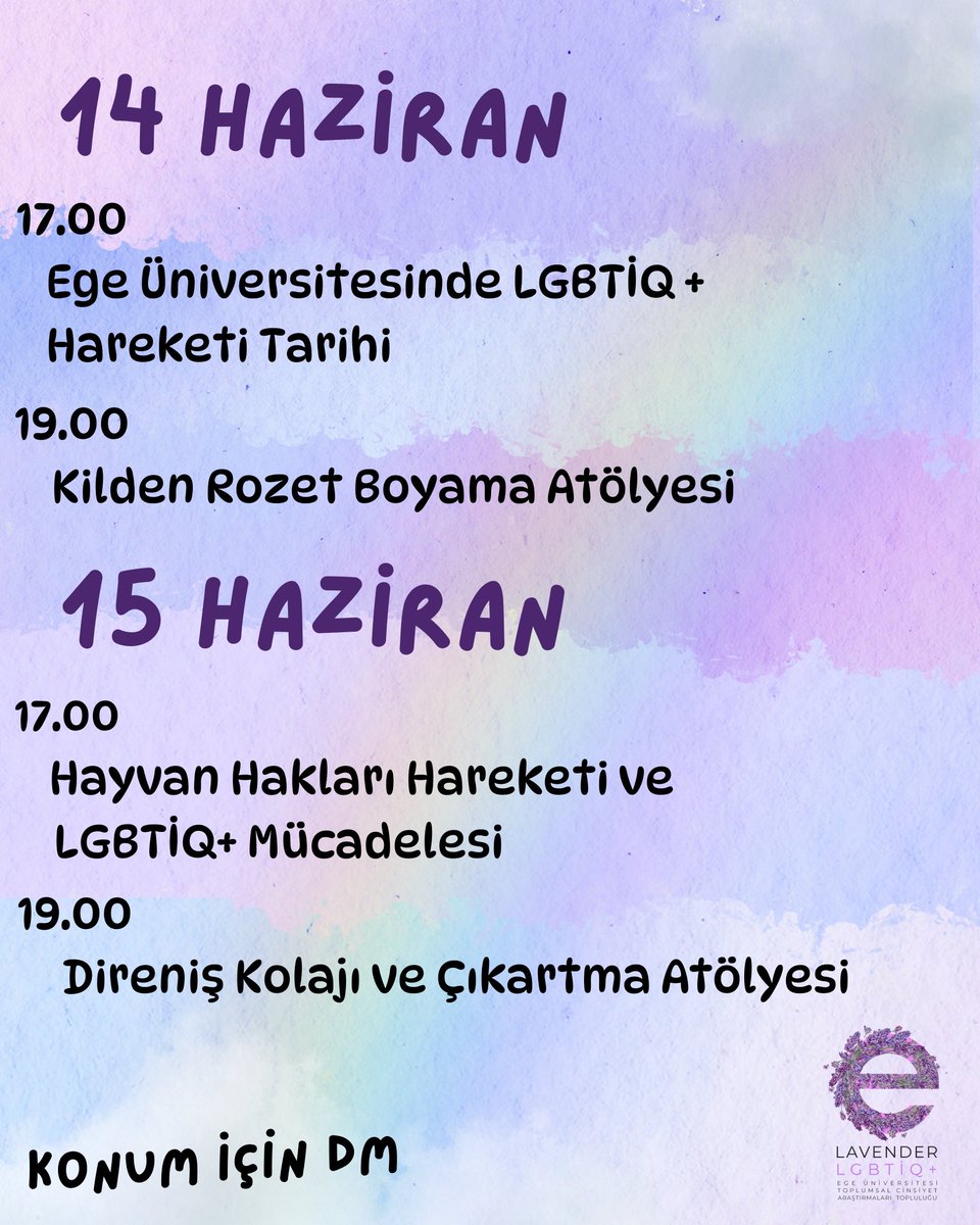 Bu cumartesi ve pazar gününü ayır lubunya, Onur Haftası etkinliklerimizde buluşalım!
Konum için bir dm uzağındayız. 💜

Ayrıca sen de Ege'deysen ve kampüste Onur Ayı'nı yaşatmak istiyorsan  <a href="/egeonurpiknigi/">ege onur pikniği</a>'ne de yazmayı unutma! Biz de orada olacağız. ✌️