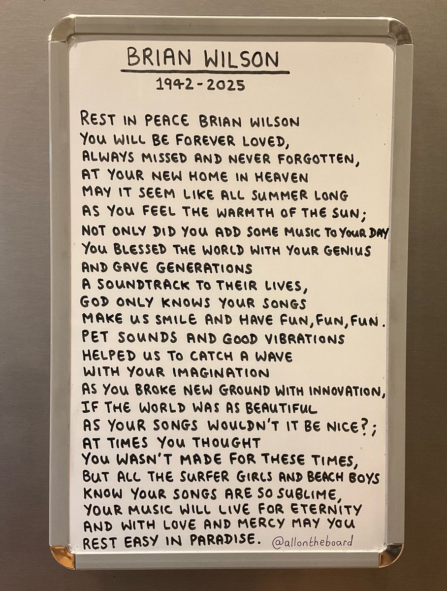 Rest in peace Brian Wilson. You will be forever loved, always missed and never forgotten. Your music will live forever. Thank you for blessing the world with your genius and your music. 

#BrianWilson #TheBeachBoys