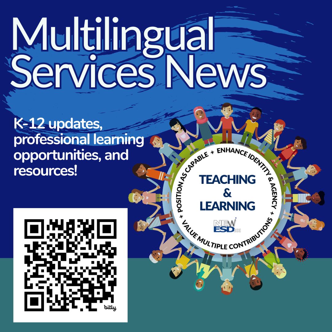 🗣️ Check out the latest Multilingual Services News from #NEWESD101!

📚 Get K-12 updates, professional learning opportunities, &amp; multilingual education resources. 
📲 Read: bit.ly/4kFIjD8
📷 Or scan the QR code below!

 #waedu #northeastwa <a href="/waOSPI/">WA State OSPI</a>