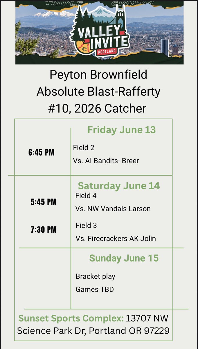 Headed to Oregon this weekend for Valley Invite! Hope to see you there 
<a href="/CoastRecruits/">Coast 2 Coast Recruits</a> <a href="/OCeaglesSB/">OC Softball</a> <a href="/ShaleeRodriguez/">Shalee Rodriguez</a> <a href="/hunter_hays27/">Hunter Hays</a> <a href="/CoachCodyWhite/">Cody White</a> <a href="/Siena_Softball/">Siena Softball</a>