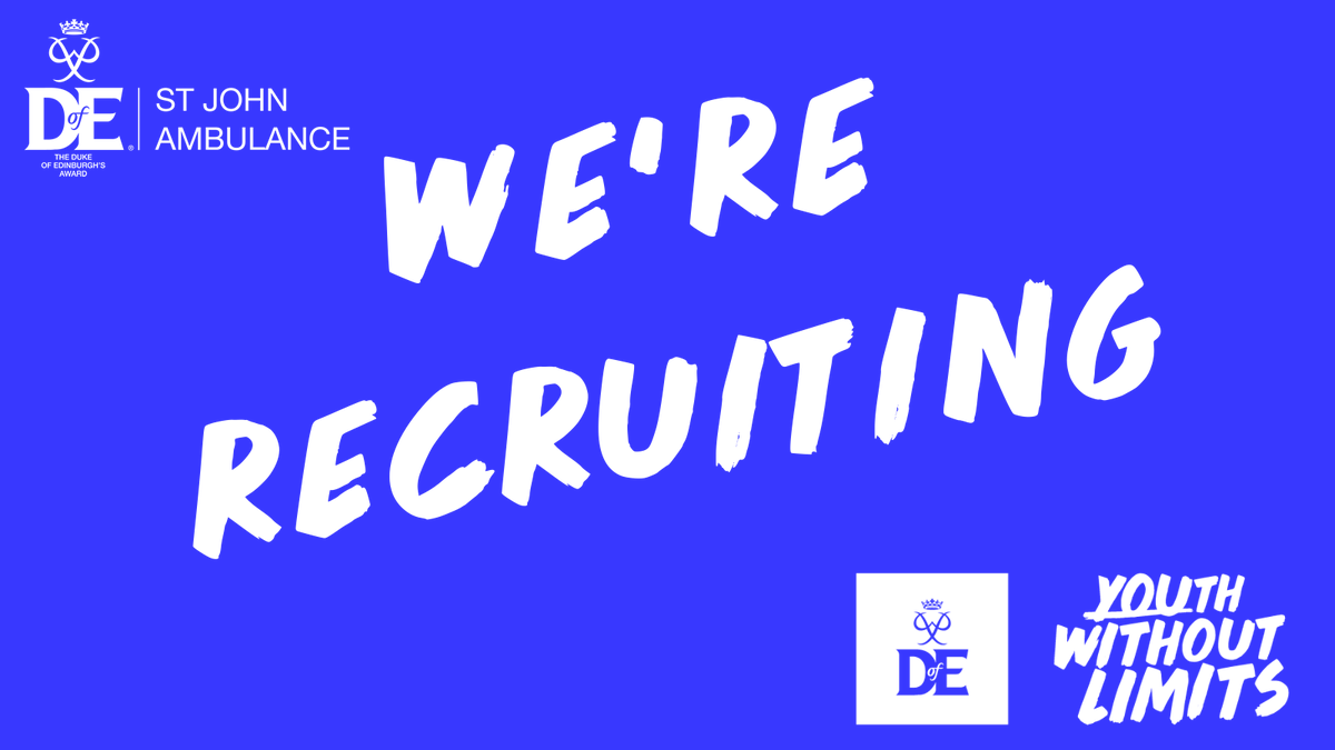 Apply now to join our national <a href="/DofE/">The Duke of Edinburgh’s Award</a> Leadership Team in St John!

DofE Officer - sja.org.uk/get-involved/v…
Expeditions Officer - sja.org.uk/get-involved/v…
County Support Officer - sja.org.uk/get-involved/v…
Training Officer - sja.org.uk/get-involved/v…
Ambassador - sja.org.uk/get-involved/v…