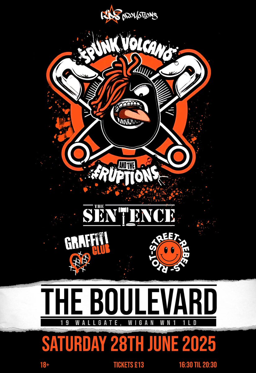 Sat 28th June - Wigan - boulevard - TICKETS - eventbrite.co.uk/e/spunk-volcan…

Fri Jul 11th - Nuneaton - Queens Hall - TICKETS - ticketweb.uk/search?q=Chaos…